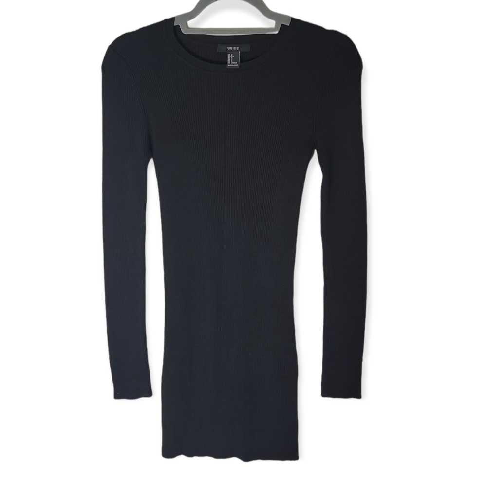 Forever21 bodycon scoop neck rib knit black sweater mini dress size small